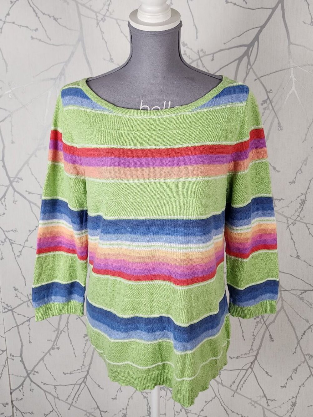 Chaps Colorblock Stripe Linen Cotton Knit Boat Neck Sweater